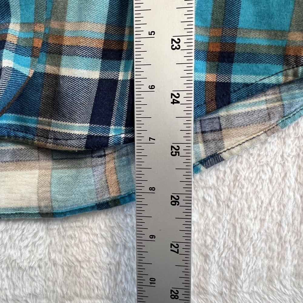 Eden & Olivia Shirt Womens Medium Blue Plaid Button Up Roll Tab Tunic Top - Picture 7 of 10